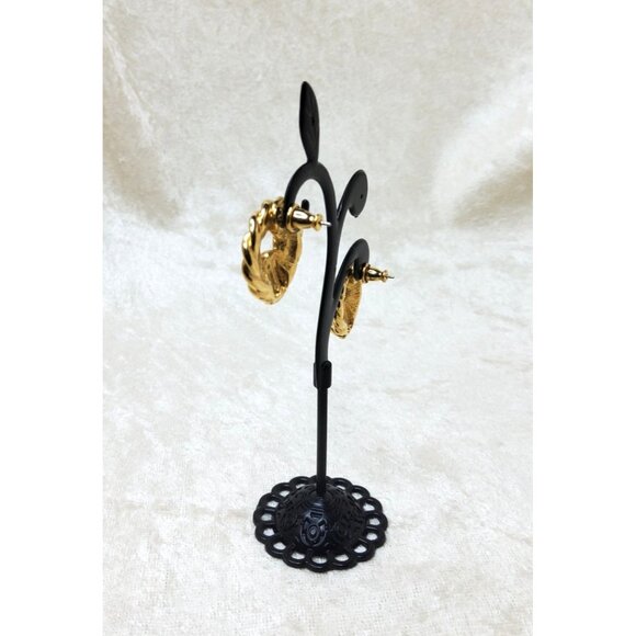 Vintage Monet Gold-Tone Twisted Rope Circle push back Earrings - Picture 4 of 4